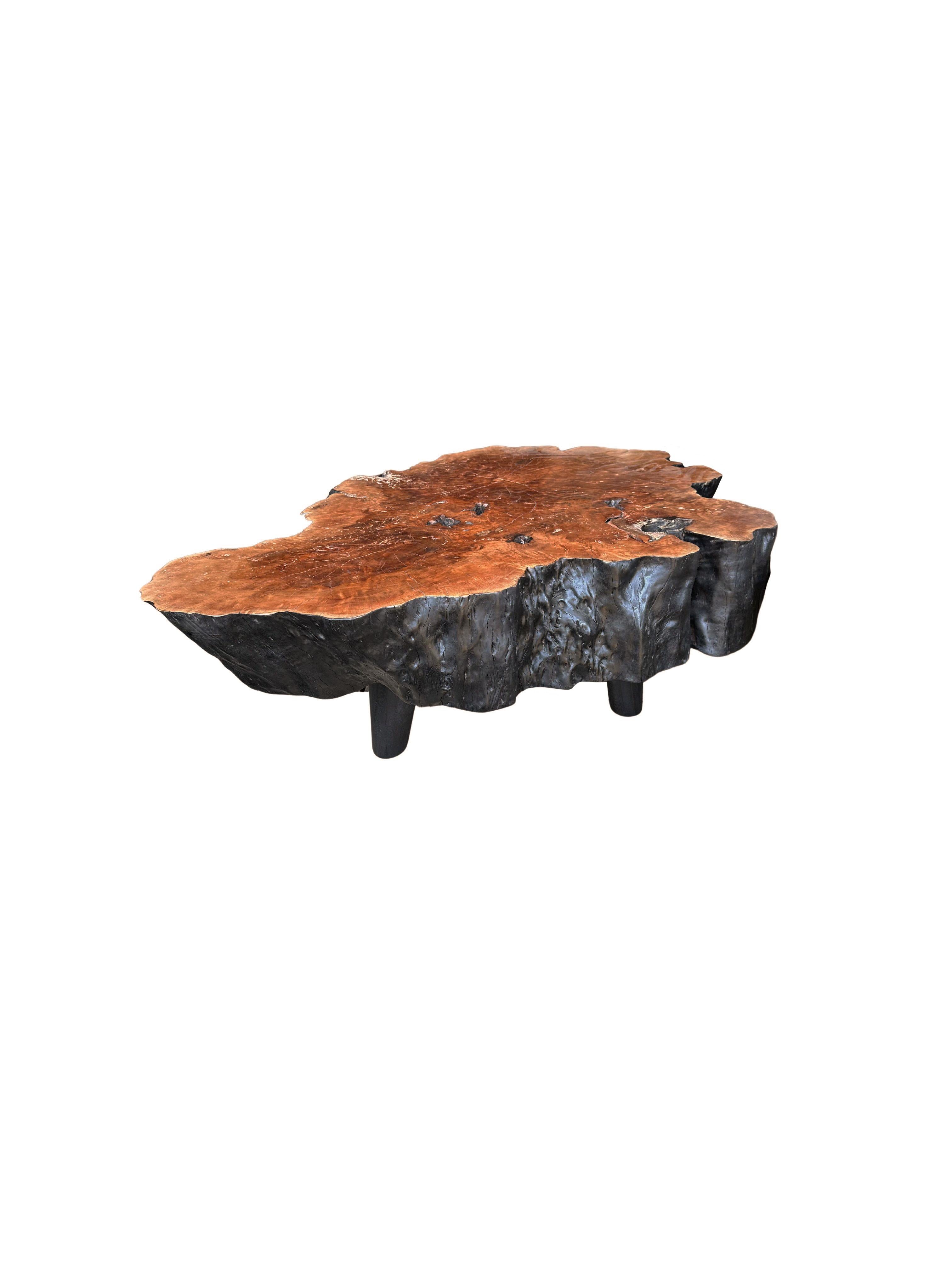 Indonesian Round Solid Lychee Wood Sofa Table, Modern Organic, Stunning Wood Textures For Sale