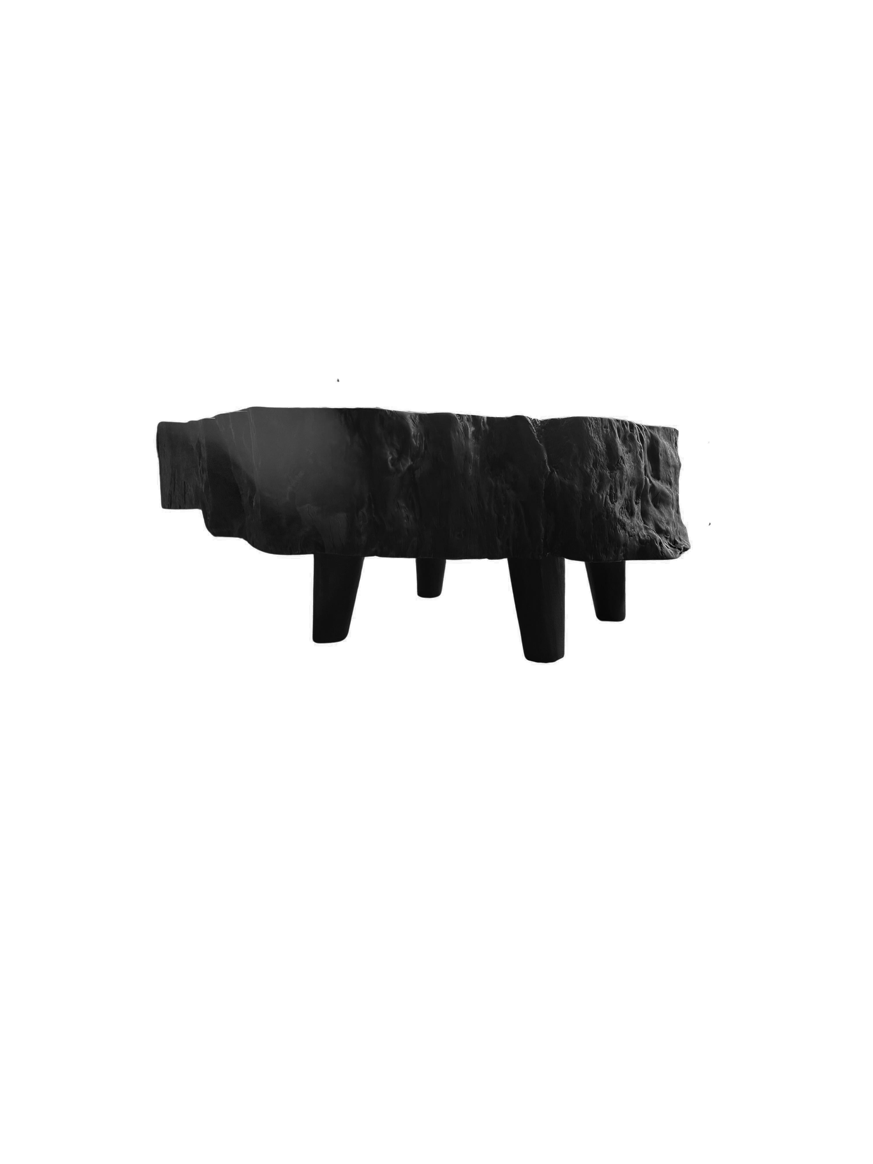 Hand-Crafted Round Solid Lychee Wood Sofa Table, Modern Organic, Stunning Wood Textures For Sale