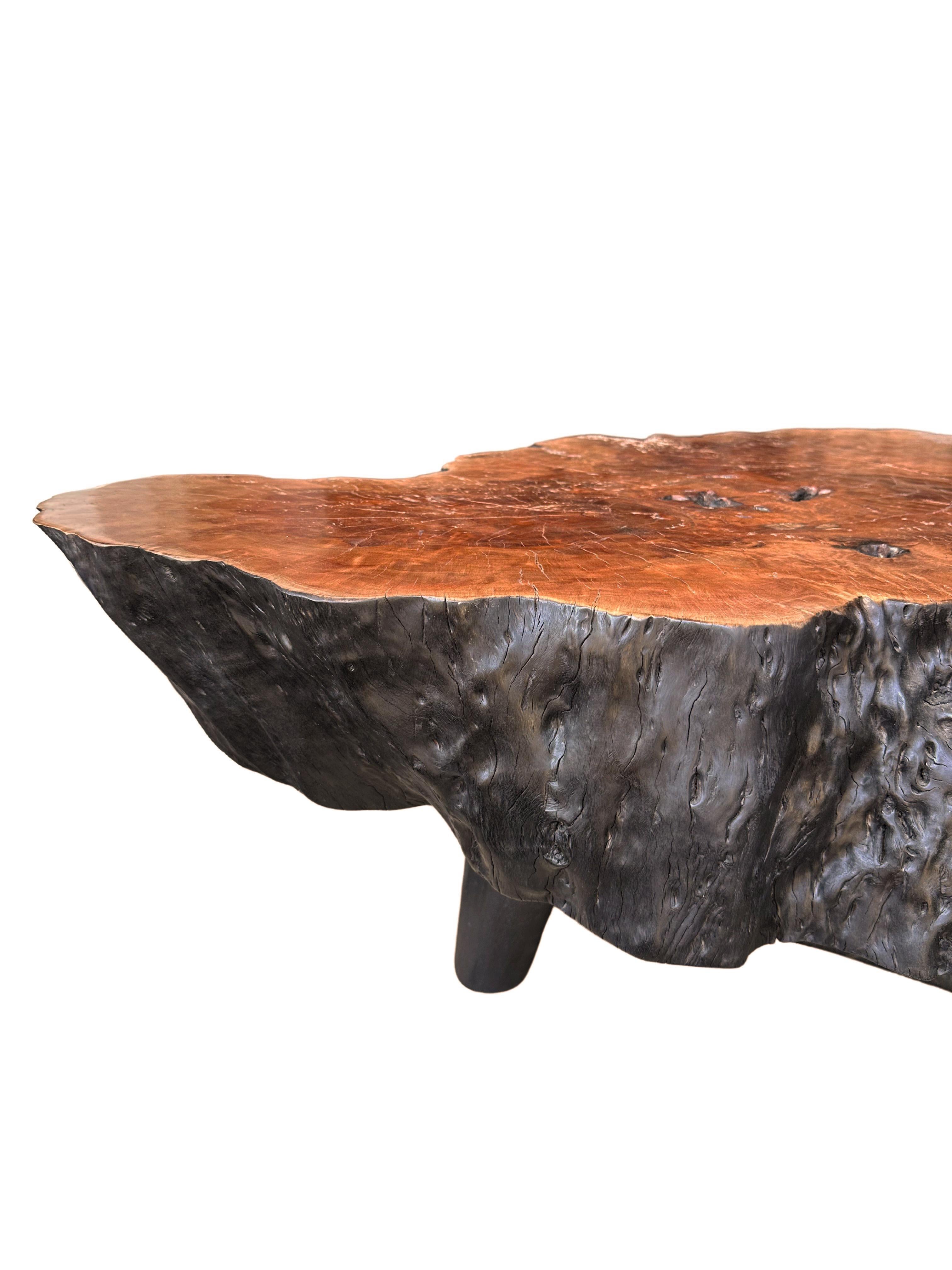 Contemporary Round Solid Lychee Wood Sofa Table, Modern Organic, Stunning Wood Textures For Sale