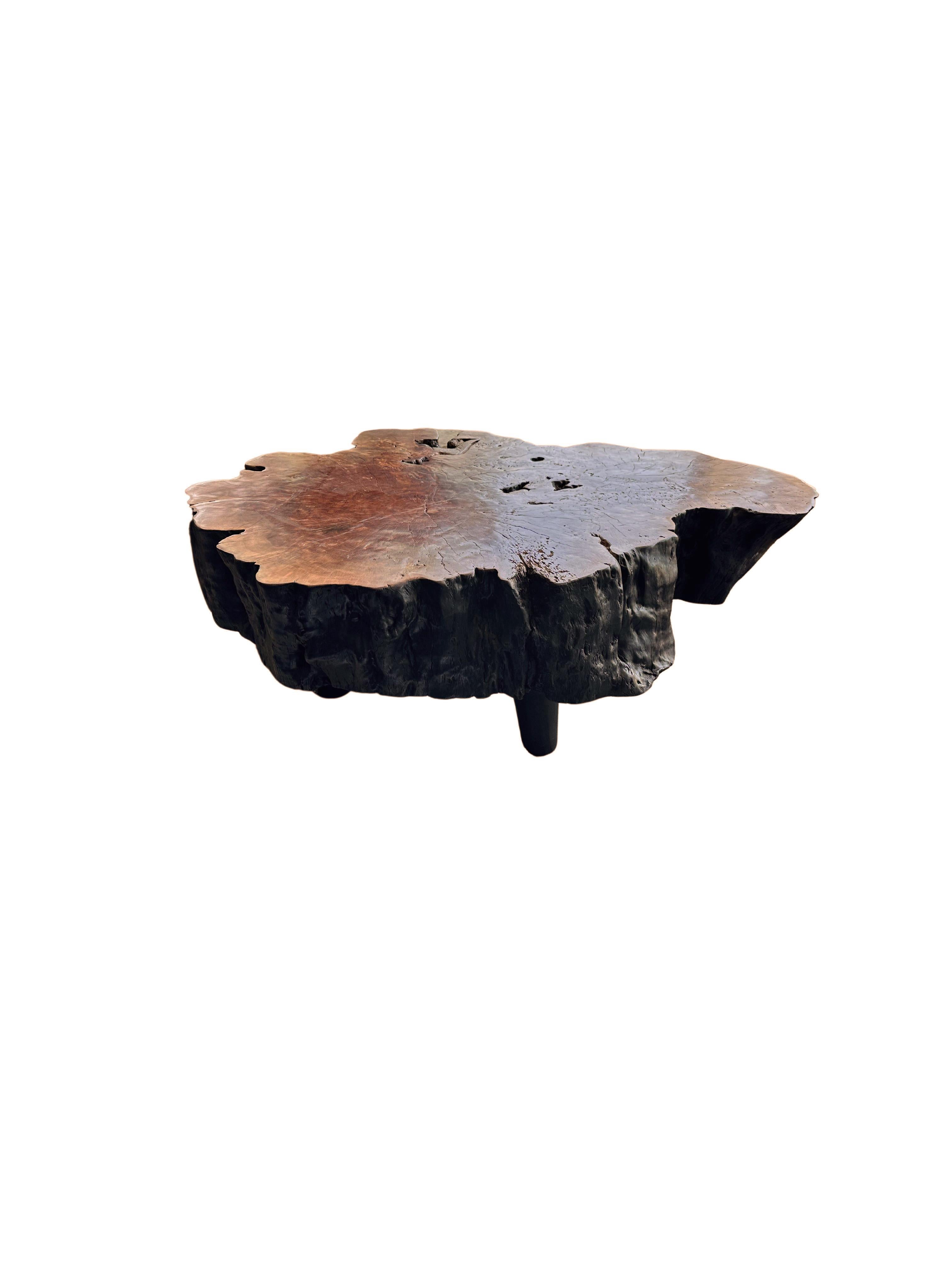 Round Solid Lychee Wood Sofa Table, Modern Organic, Stunning Wood Textures For Sale 1