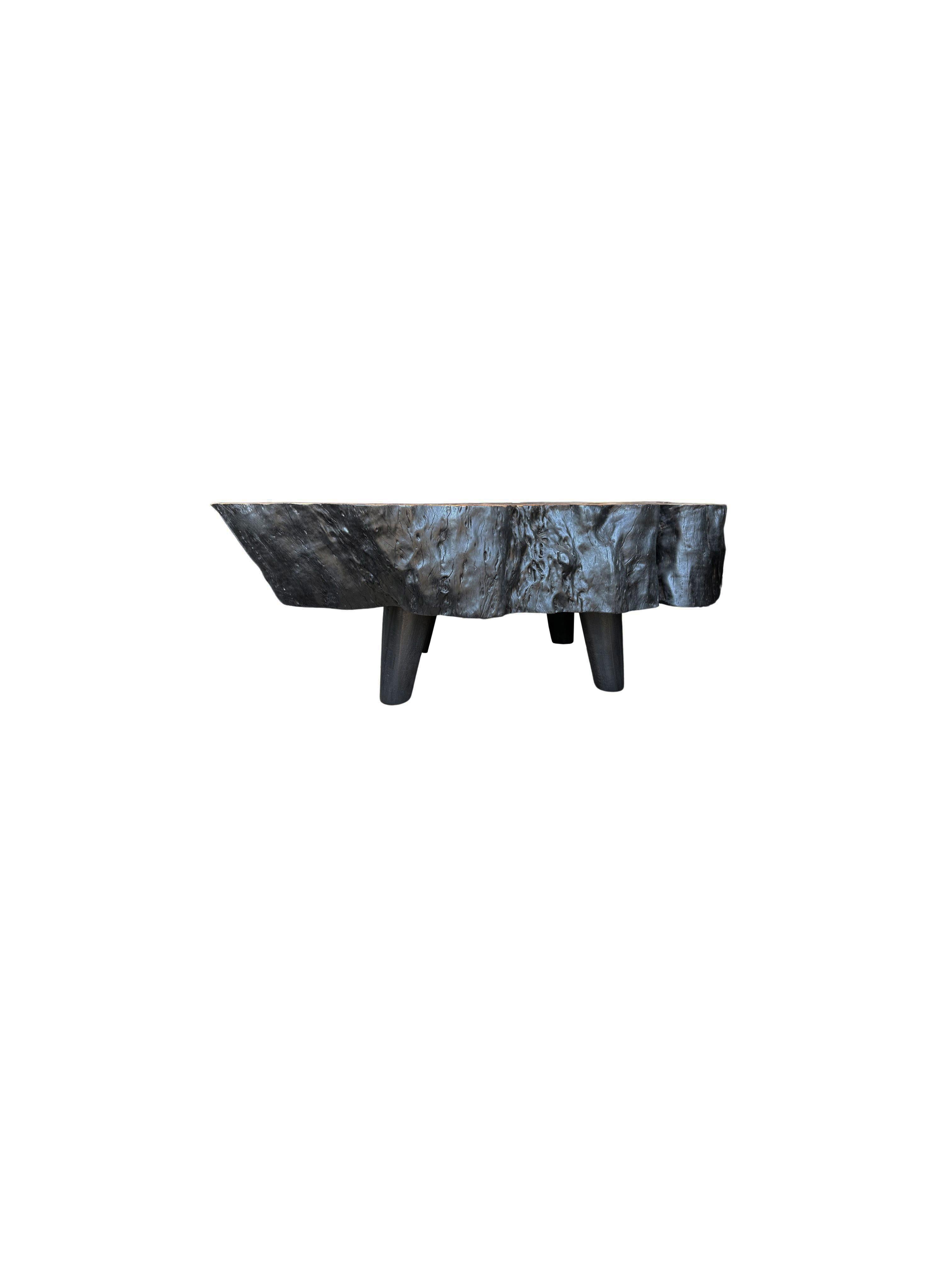 Round Solid Lychee Wood Sofa Table, Modern Organic, Stunning Wood Textures For Sale 2
