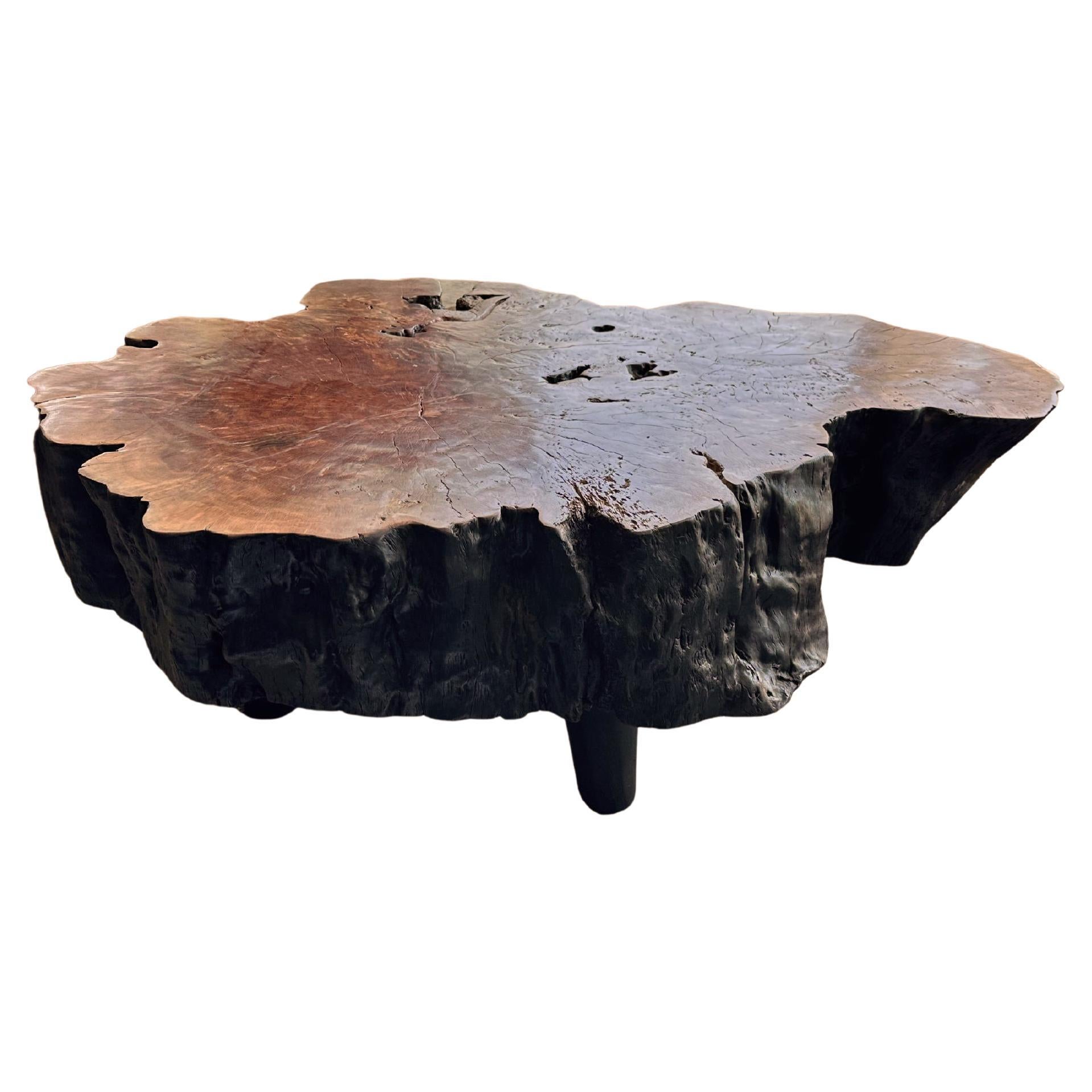 Round Solid Lychee Wood Sofa Table, Modern Organic, Stunning Wood Textures