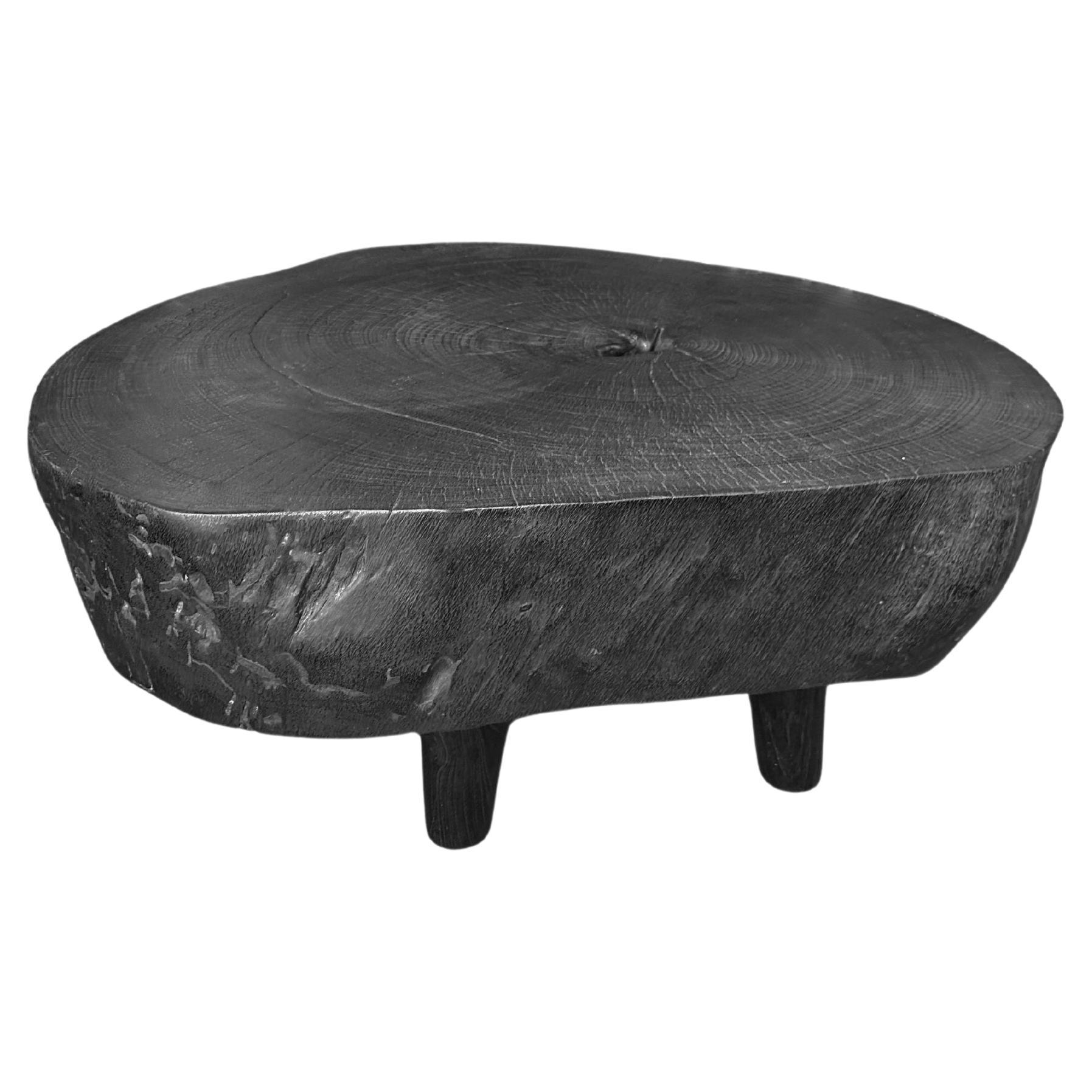 Round Solid Mango Wood Sofa Table, Modern Organic, Stunning Wood Textures, Burnt For Sale
