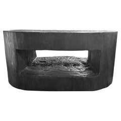 Round Solid Mango Wood Sofa Table, Modern Organic, Stunning Wood Textures, Burnt