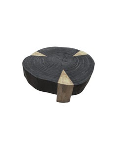 Round Solid Mango Wood Side Table, Modern Organic, Stunning Wood Textures