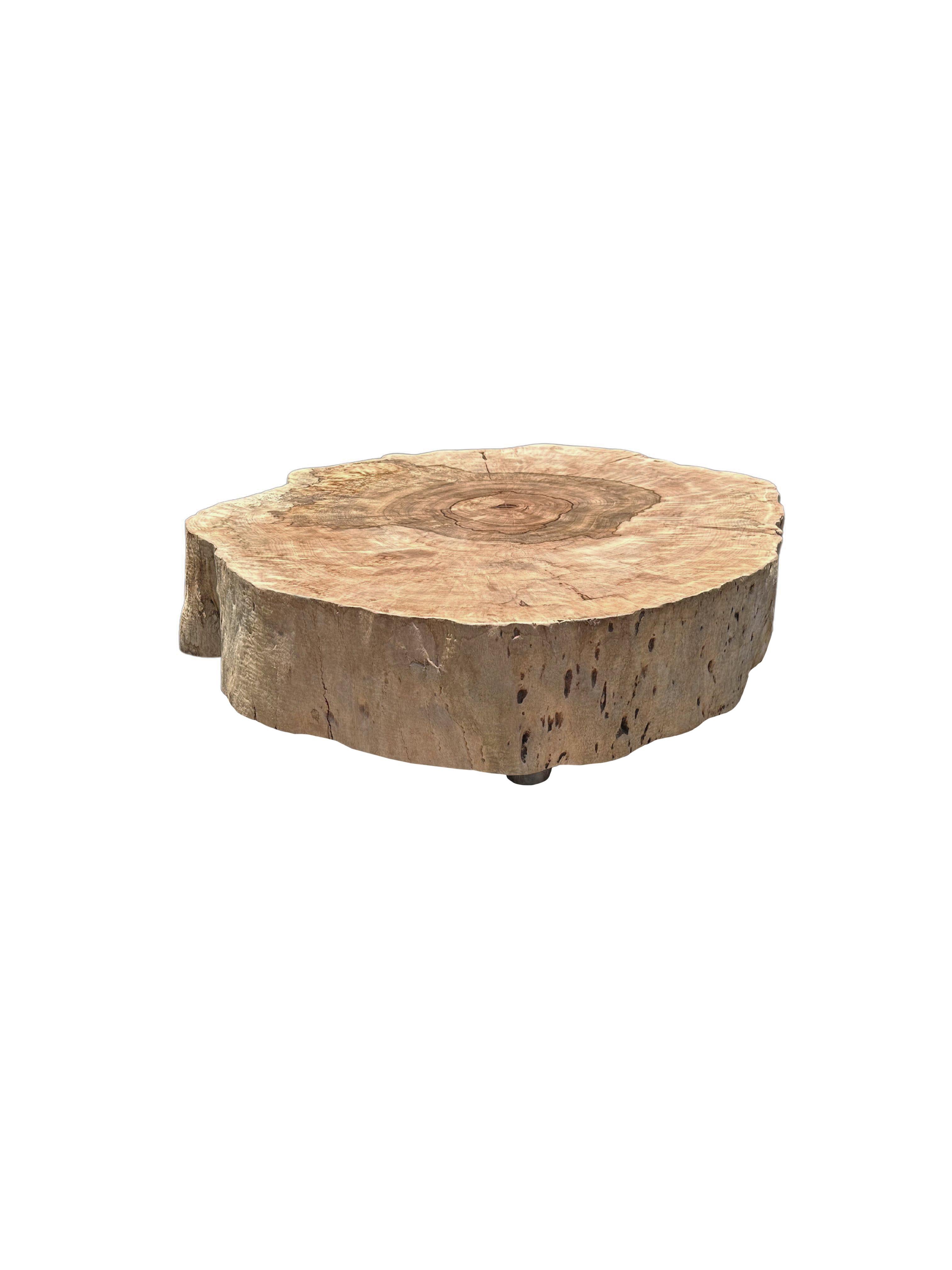 Indonésien Table d'appoint ronde en bois de Mango massif, organique moderne, textures de bois étonnantes en vente