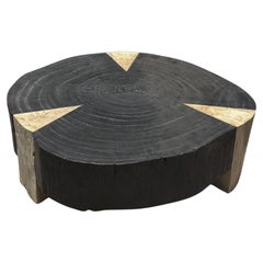 Mesa Auxiliar Redonda de Madera Maciza de Mango, Moderna y Orgánica, Impresionantes Texturas de Madera