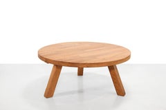 Round solid Oak Brutalist Artisan coffee table, 1970's