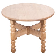 Round Solid Oak Coffee Table Attributed to Henning Kjærnulf, Denmark, 1960s
