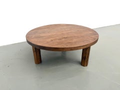 Round solid oak coffee table, octagonal legs, France, 1950s