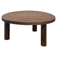 Round solid oak coffee table, octagonal legs, France, 1950s