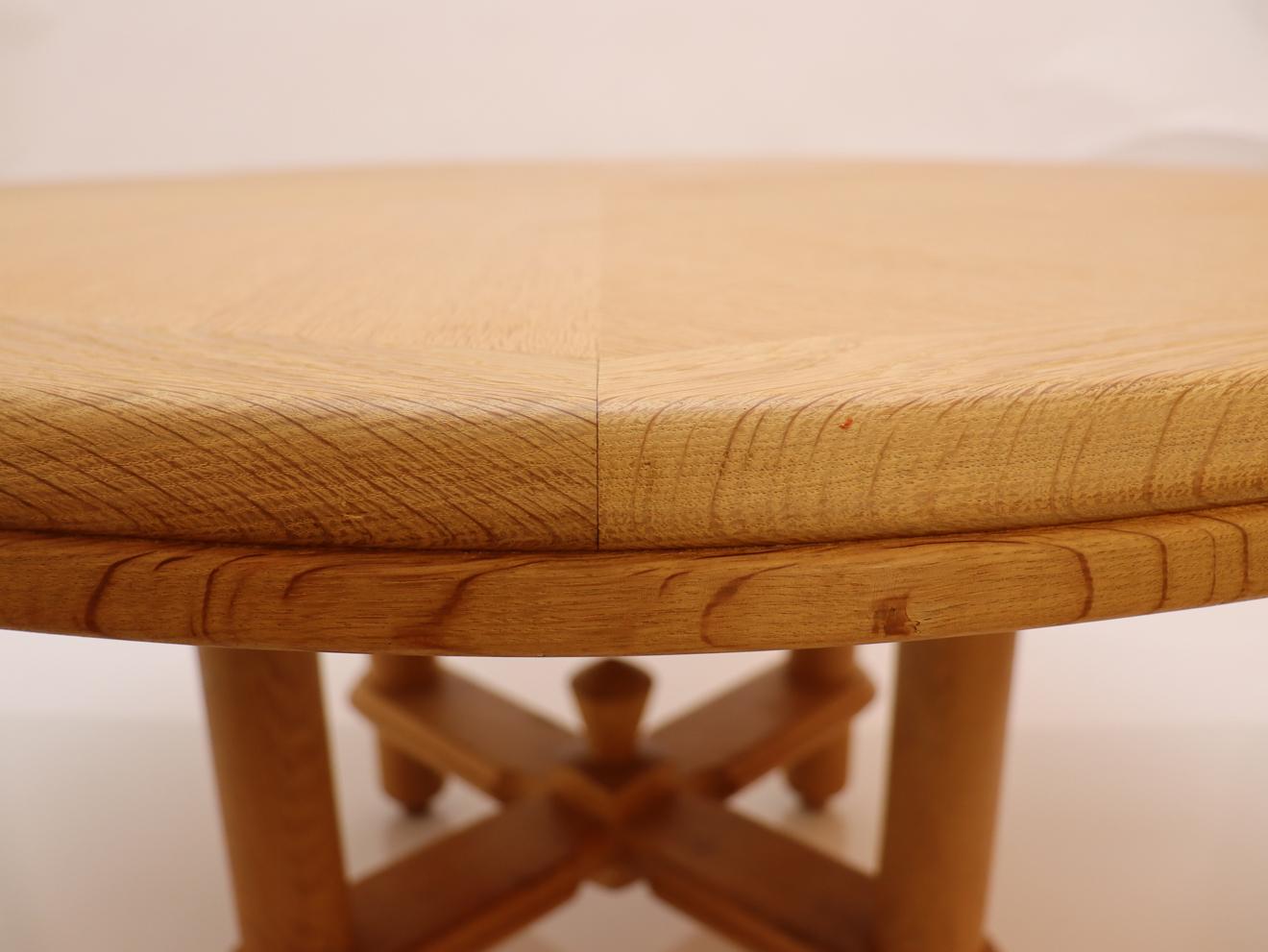 Mid-Century Modern Round Solid Oak Expanding Dining Table by Guillerme & Chambron