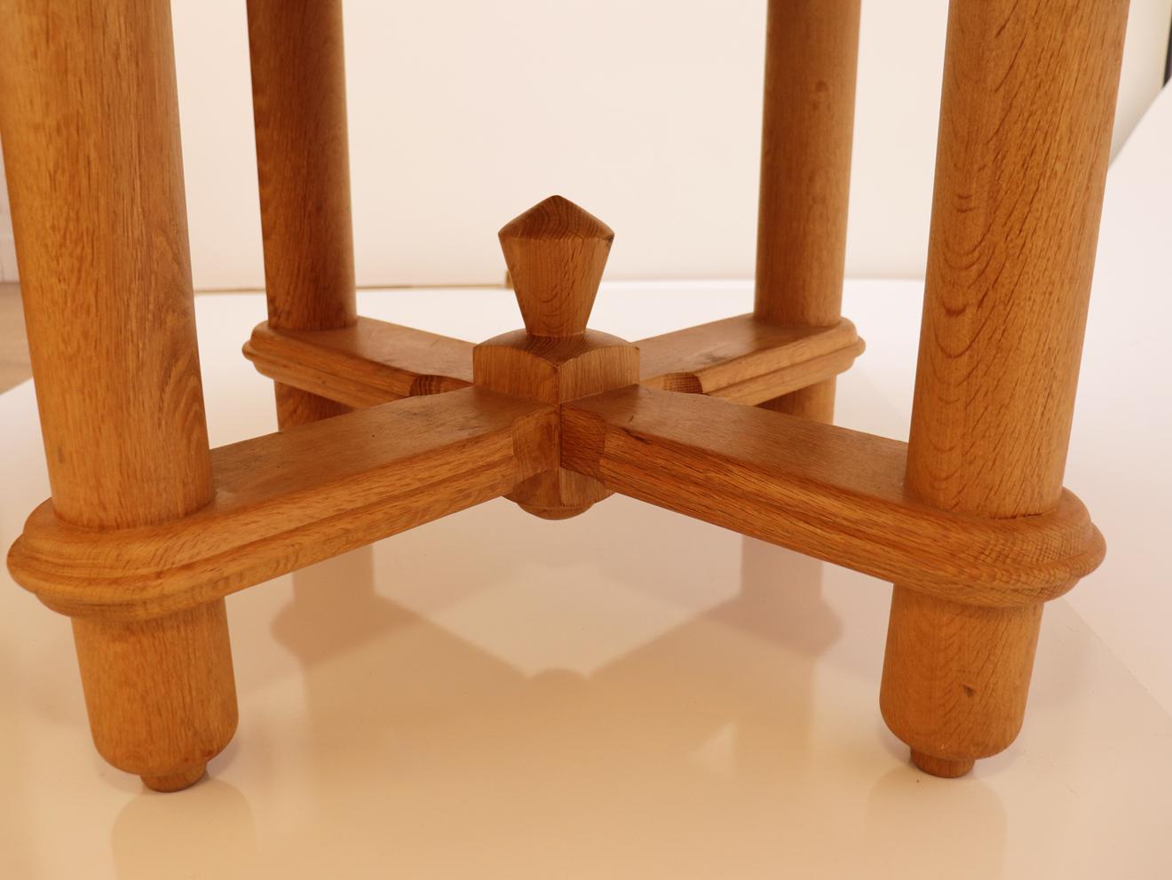 French Round Solid Oak Expanding Dining Table by Guillerme & Chambron