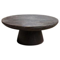 Mesa de Sofá Redonda de Madera Maciza de Suar, Moderna y Orgánica, Impresionantes Texturas de Madera, Quemada
