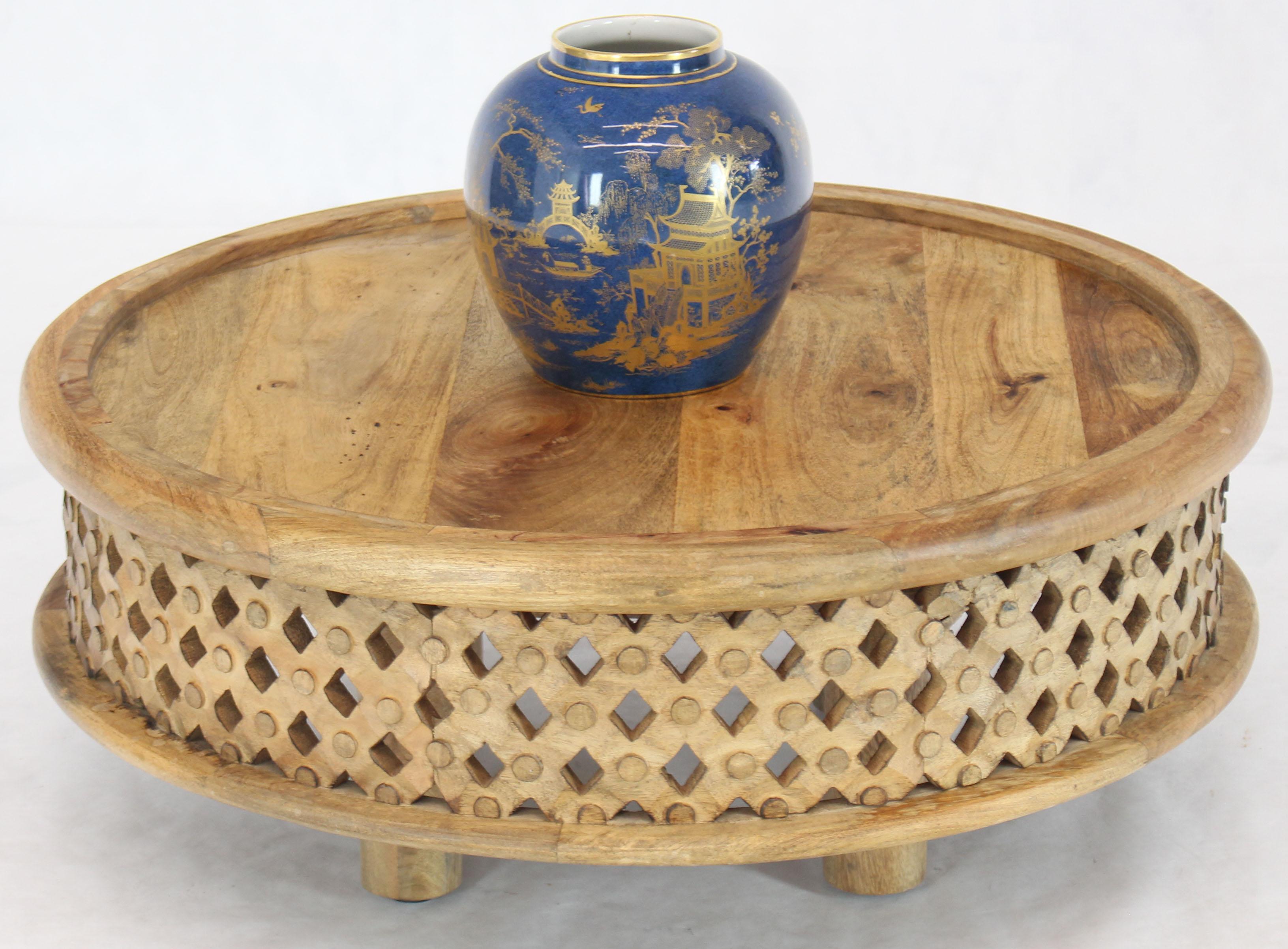 Round Solid Teak Pierced Carving Coffee Table Stand  2