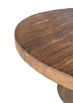 Round Solid Teak Wood Sofa Table, Modern Organic, Stunning Wood Textures, Burnt
