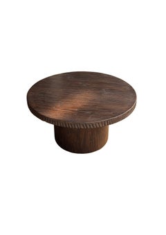 Round Solid Teak Wood Sofa Table, Modern Organic, Stunning Wood Textures, Burnt