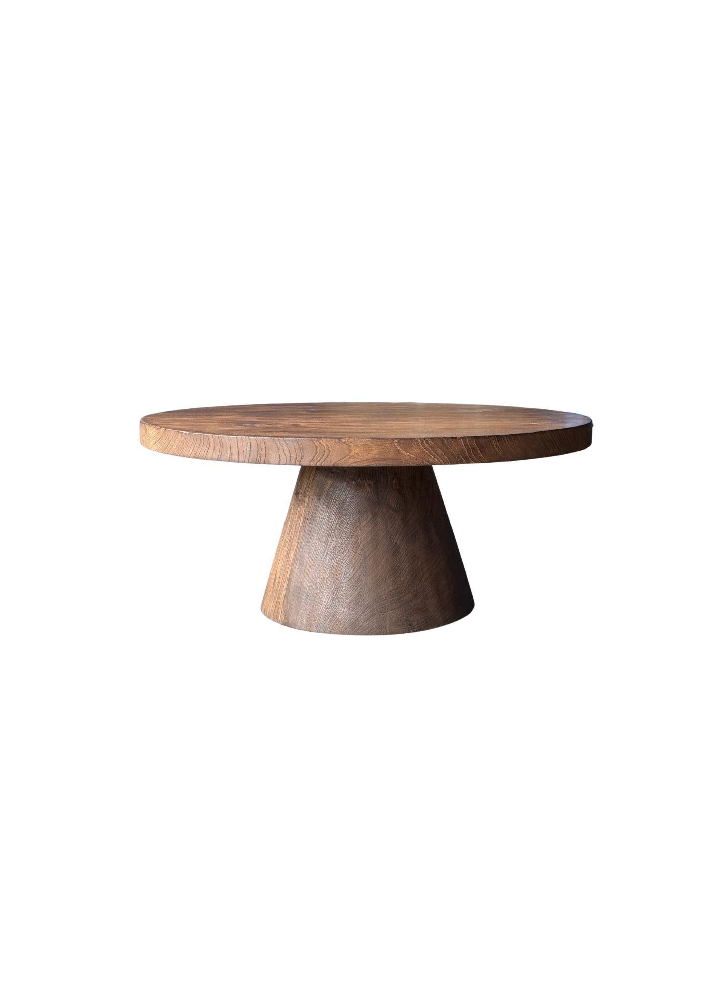 Organic Modern Round Solid Teak Wood Sofa Table, Modern Organic, Stunning Wood Textures, Burnt For Sale