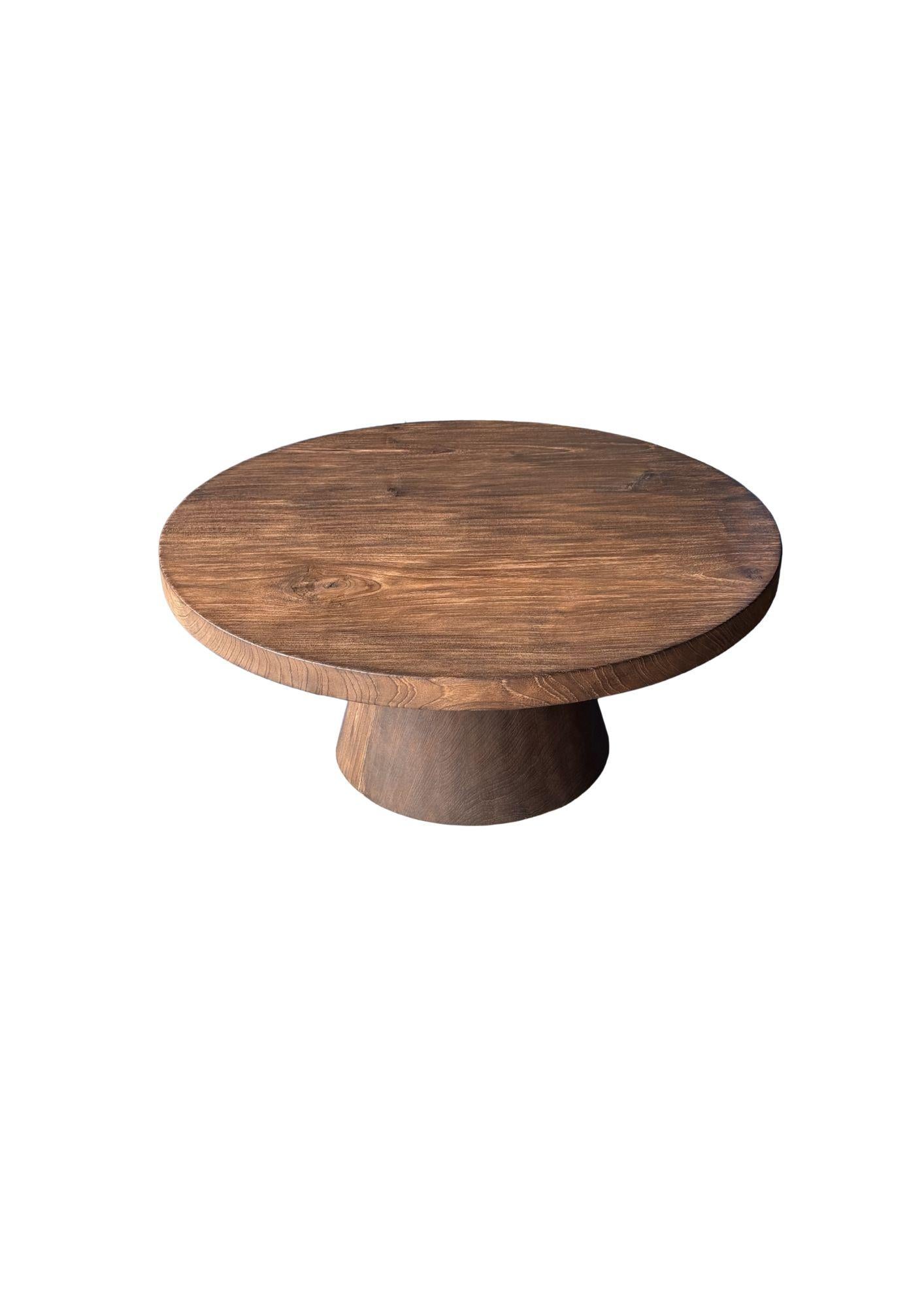 Indonesian Round Solid Teak Wood Sofa Table, Modern Organic, Stunning Wood Textures, Burnt For Sale