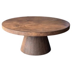Mesa de sofá redonda de madera maciza de teca, moderna y orgánica, impresionantes texturas de madera, quemada