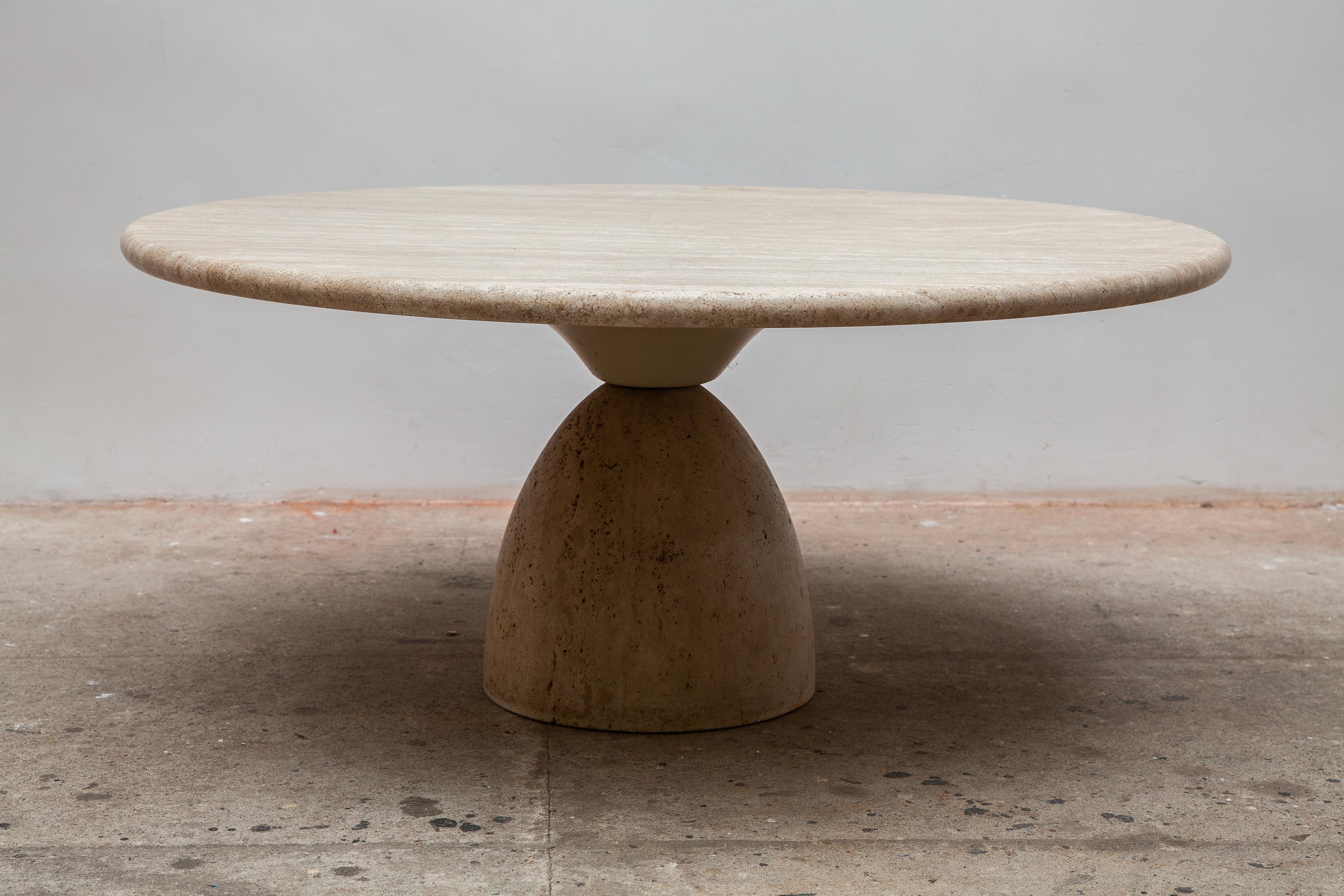 German Round Solid Travertine Pedestal Coffee Table by Peter Draenert, 1970s