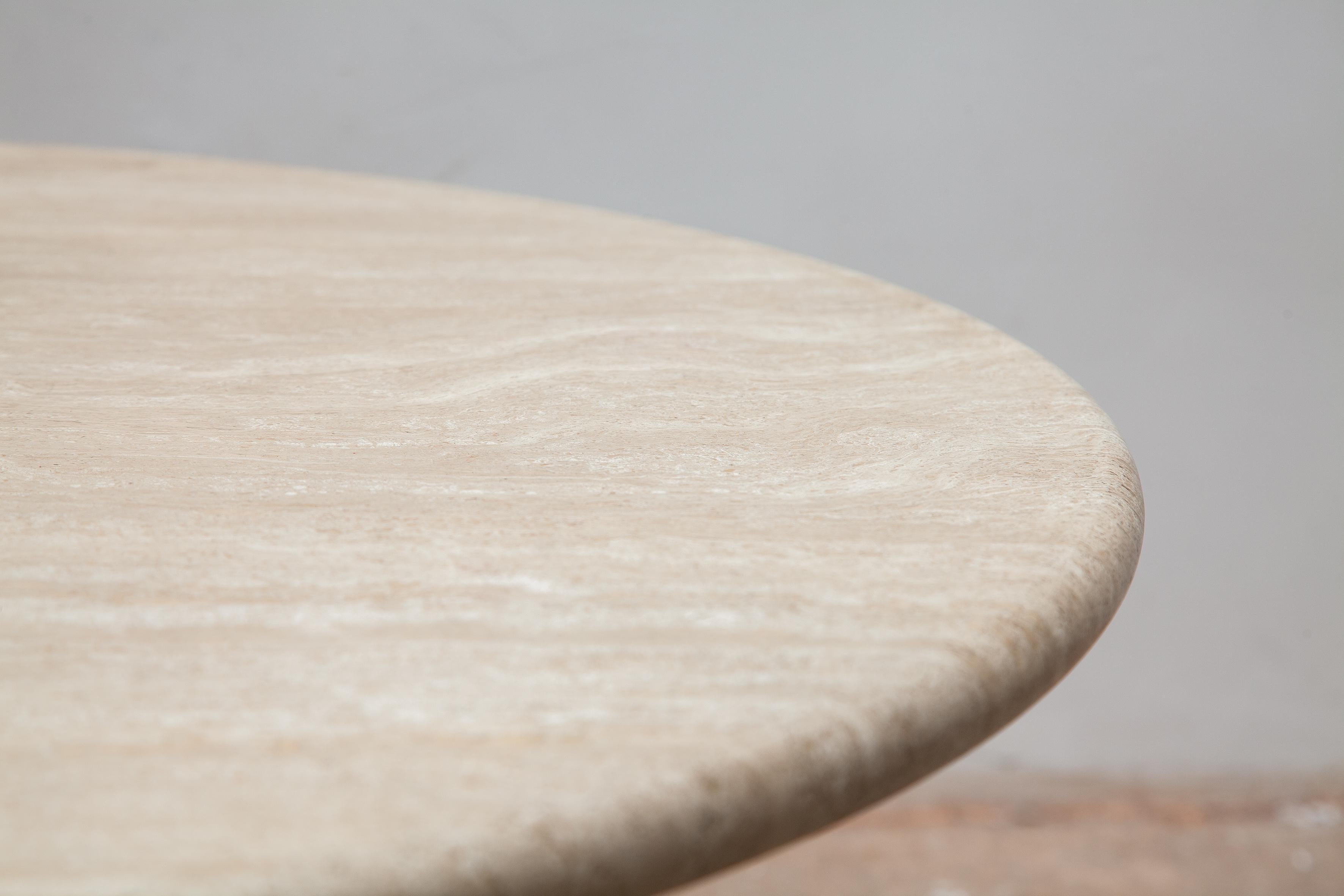 Hand-Crafted Round Solid Travertine Pedestal Coffee Table by Peter Draenert, 1970s