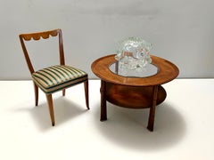 Round Solid Walnut and Crystal Coffee Table attr. to Paolo Buffa, Italy