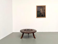 Round Solid Wood Brutalist Coffee Table – Brazilian Folk Art, 1950s