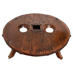 Round Solid Wood Brutalist Coffee Table – Brazilian Folk Art, 1950s
