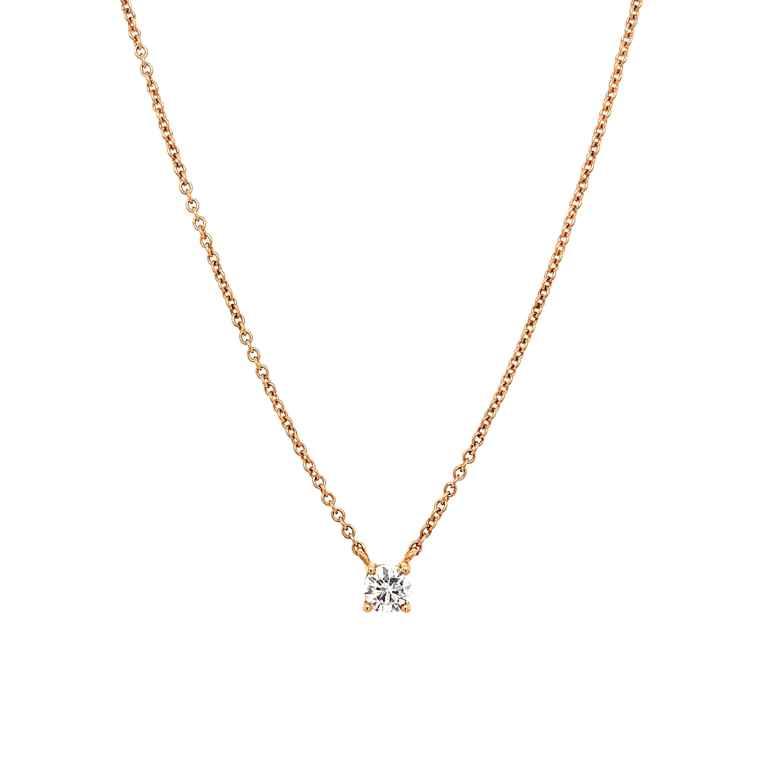 Women's Round solitaire diamond pendant necklace 18k rose gold For Sale