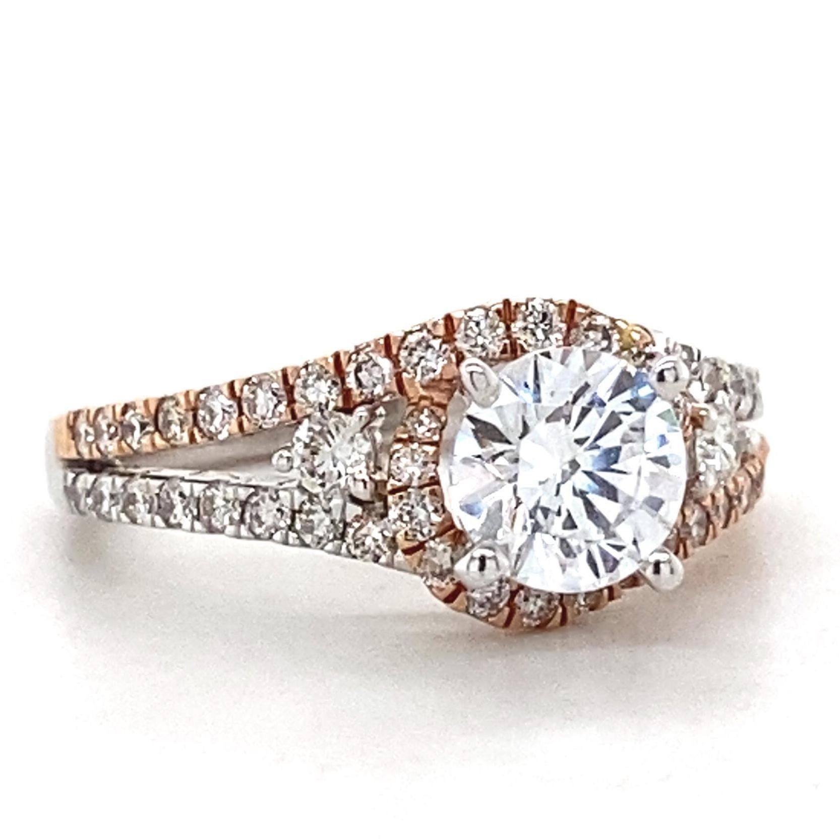 Taille ronde Bague en or massif 14K avec diamant solitaire rond (certifié) en vente