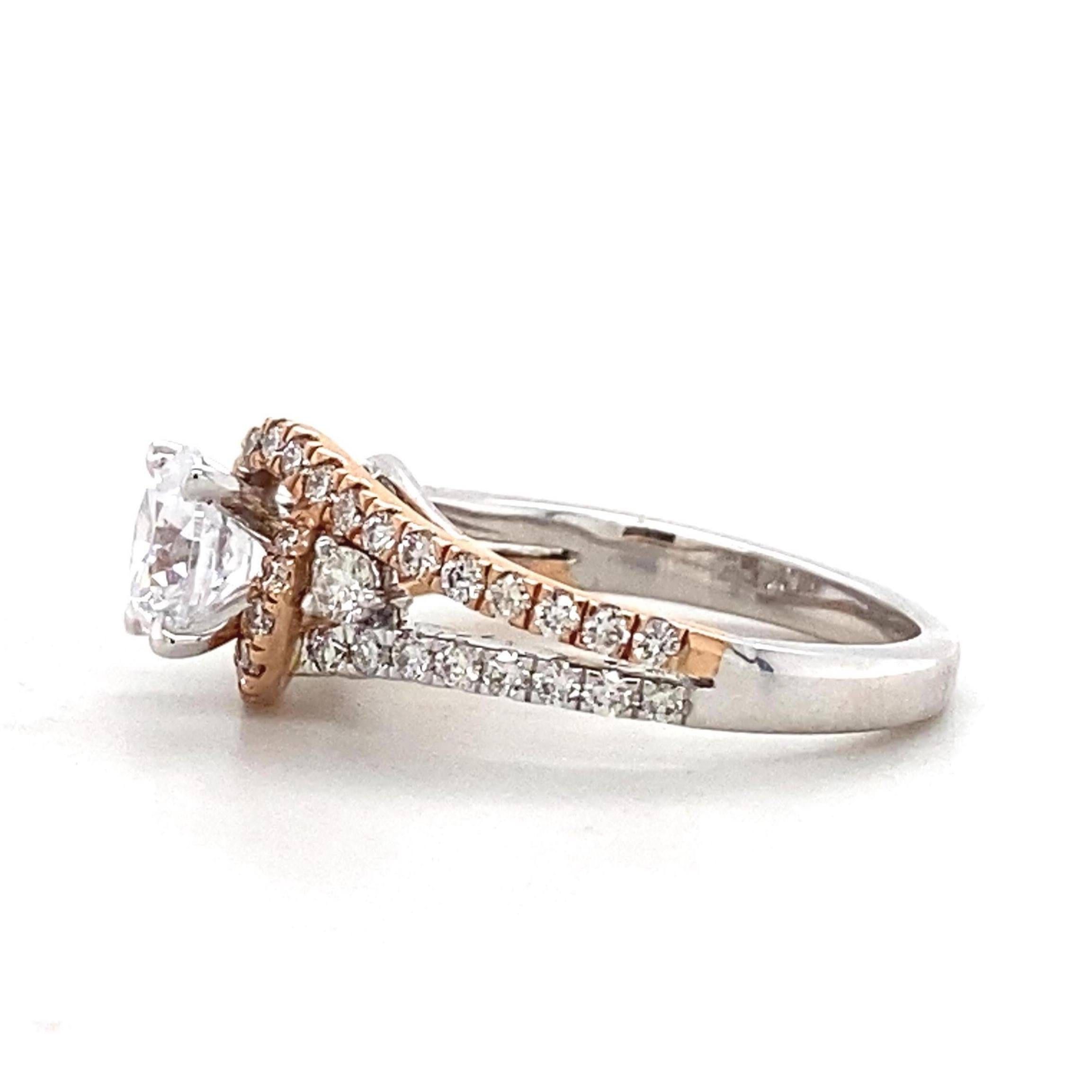 Bague en or massif 14K avec diamant solitaire rond (certifié) Pour femmes en vente