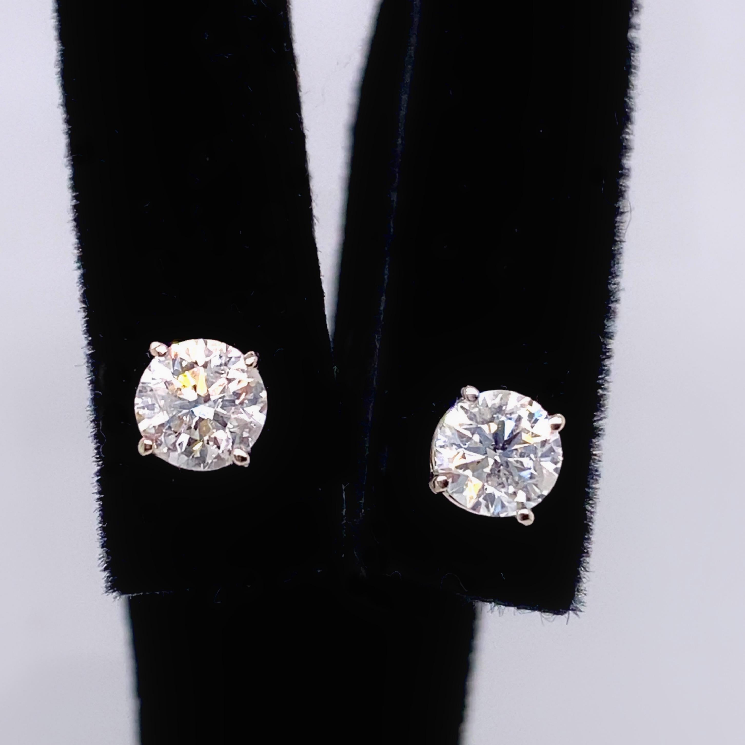 Round Solitaire Diamond Stud Earrings 1.82 Tcw Set in 14kt White Gold For Sale 4