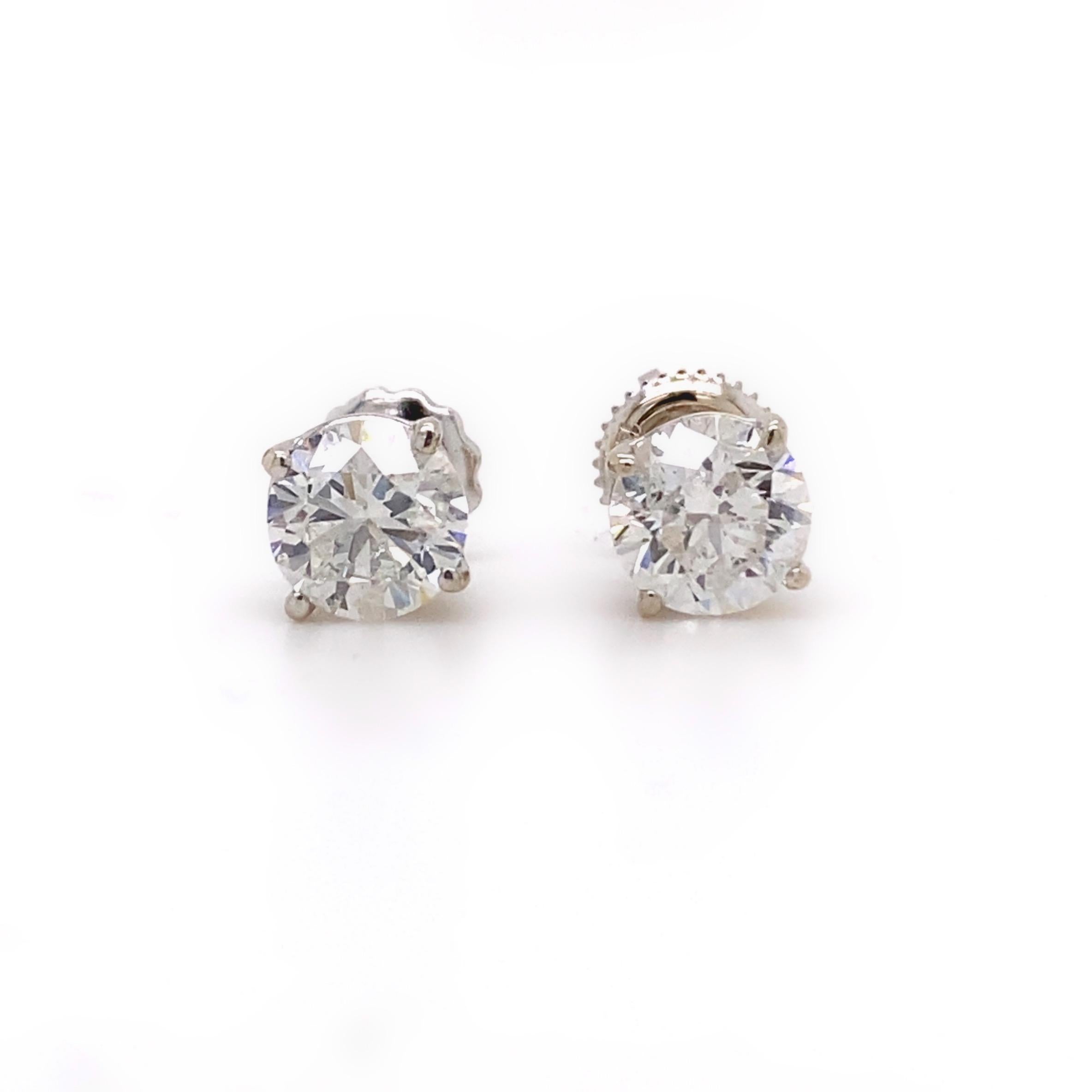 Round Solitaire Diamond Stud Earrings 1.82 Tcw Set in 14kt White Gold For Sale 6