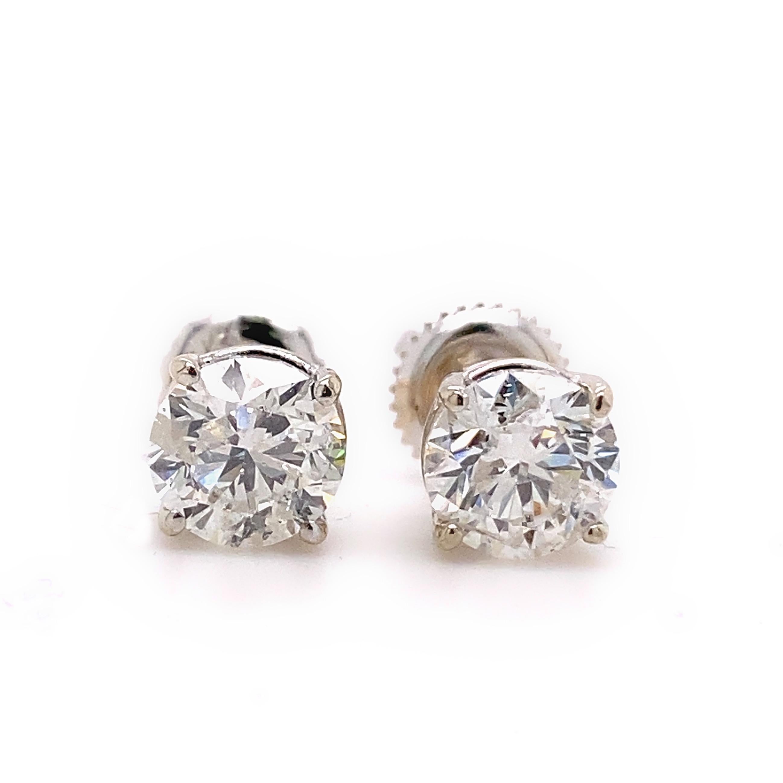 Round Solitaire Diamond Stud Earrings 1.82 Tcw Set in 14kt White Gold In Excellent Condition For Sale In San Diego, CA