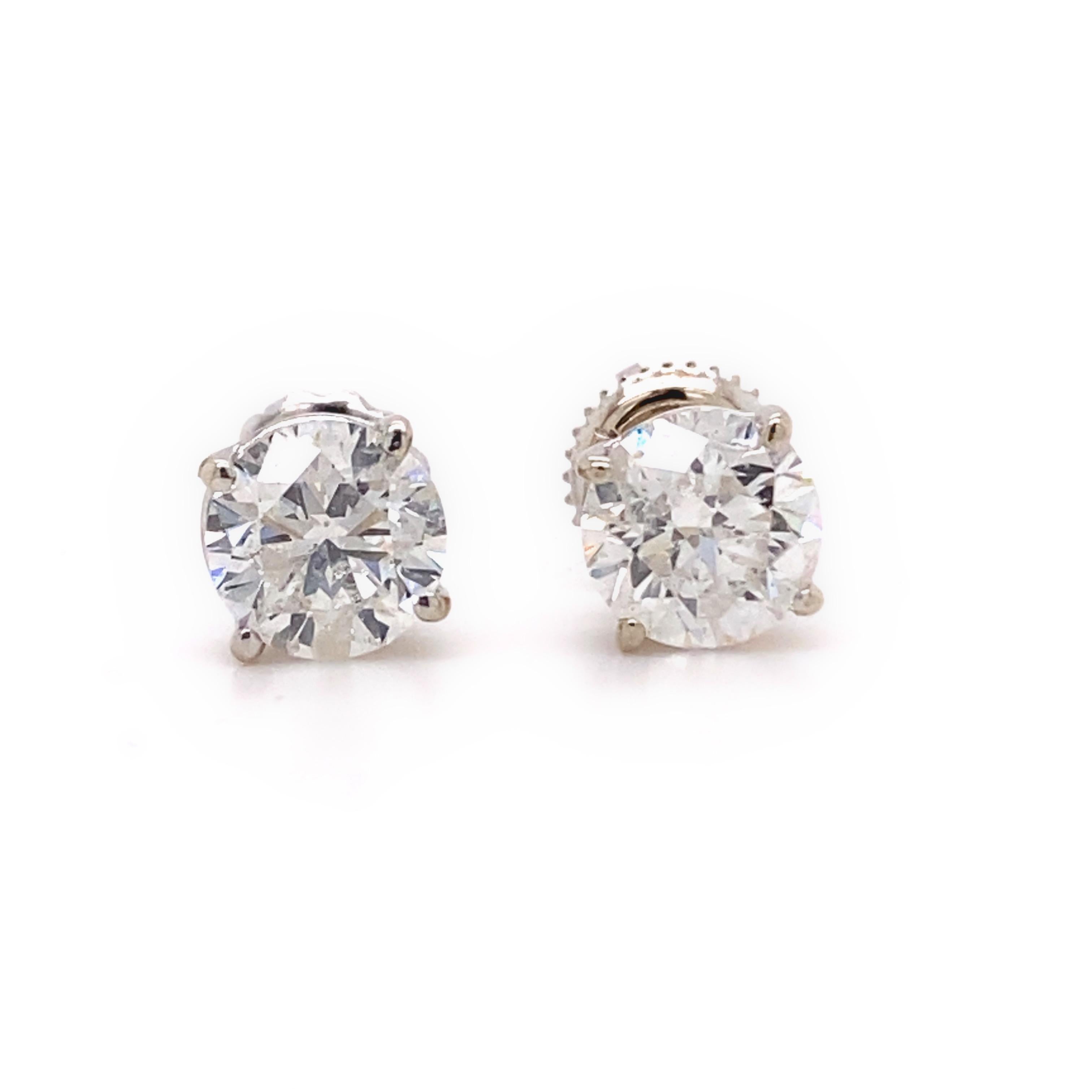 Women's or Men's Round Solitaire Diamond Stud Earrings 1.82 Tcw Set in 14kt White Gold For Sale