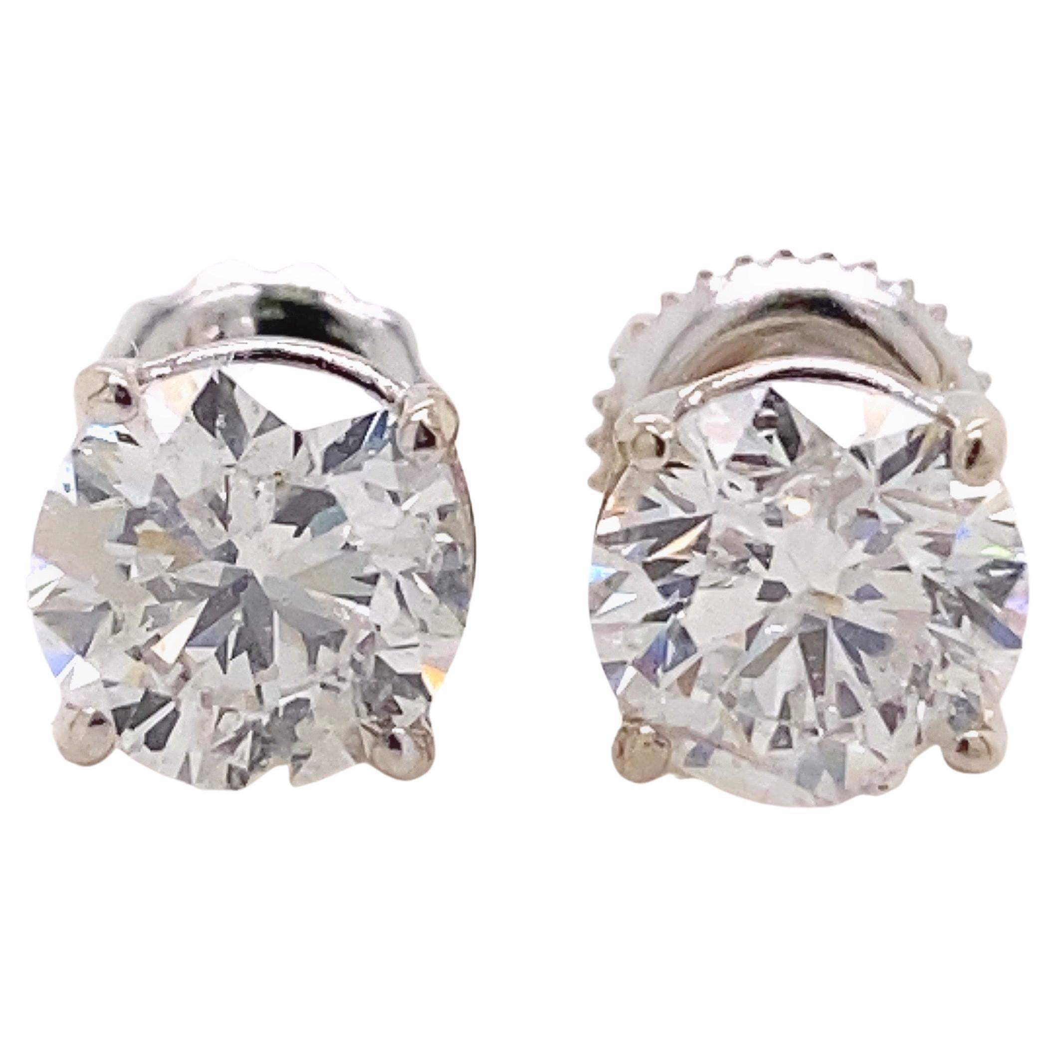 Round Solitaire Diamond Stud Earrings 1.82 Tcw Set in 14kt White Gold For Sale