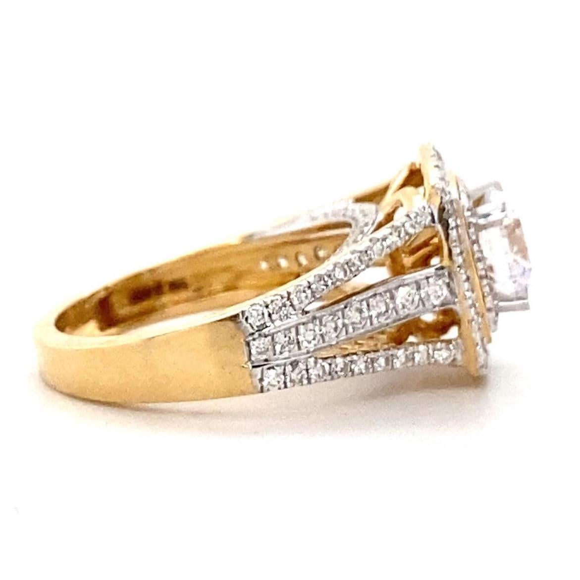 Bague de mariage en or massif 14K avec solitaire rond et halo de diamant naturel (certifié) Pour femmes en vente