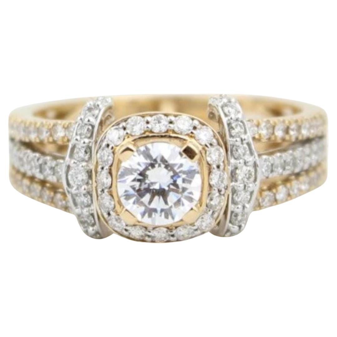 Round Solitaire Halo Natural Diamond Ring in 14k Solid Gold (Certified)