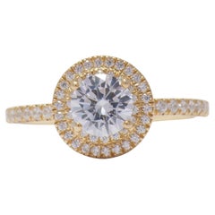 Round Solitaire Natural Diamond Double Halo Ring in 14K Solid Gold (Certified)