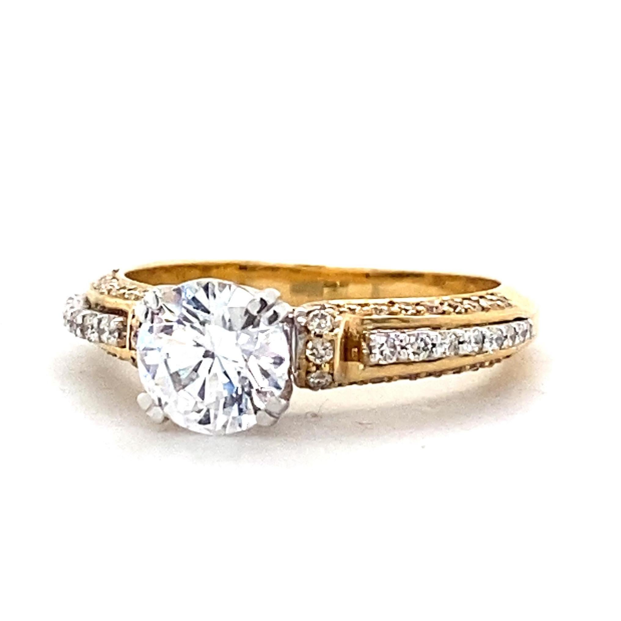 Taille ronde Bague de demande en mariage en or massif 14k avec solitaire rond en diamant naturel (certifié) en vente