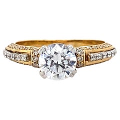 Bague de demande en mariage en or massif 14k avec solitaire rond en diamant naturel (certifié)