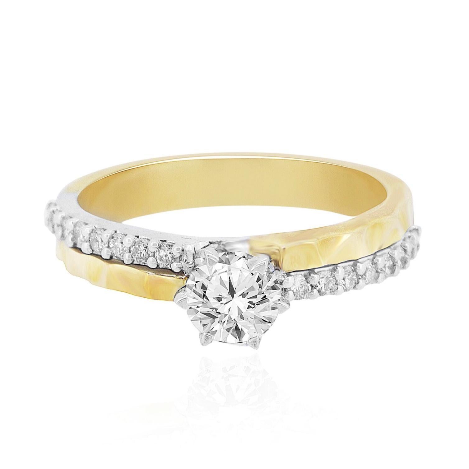 Alianza de Diamante Natural Solitario Redondo en Oro Macizo de 14 K (Certificado) en Nuevo estado para la venta en New Delhi, DL