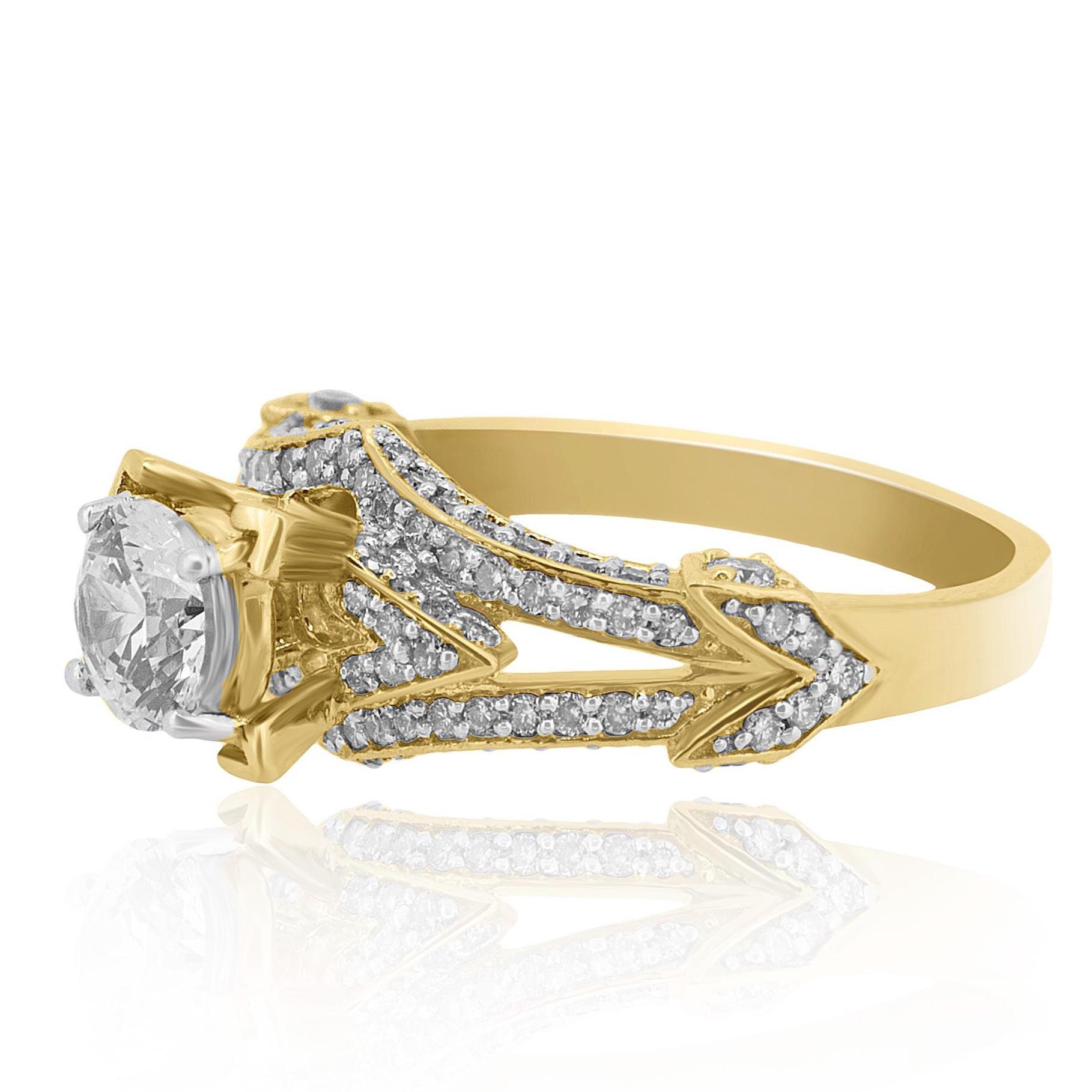 Alliance en or massif 14K avec solitaire rond en diamant naturel (certifié) Pour femmes en vente