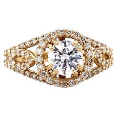 Alliance en or massif 14k avec solitaire rond en diamant naturel (certifié)