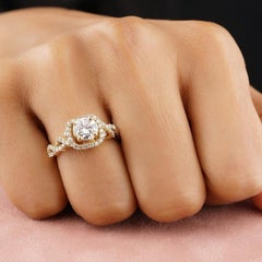 1.32 Carat Square Halo Natural Diamond Infinity Wedding Band, 14k Yellow Gold