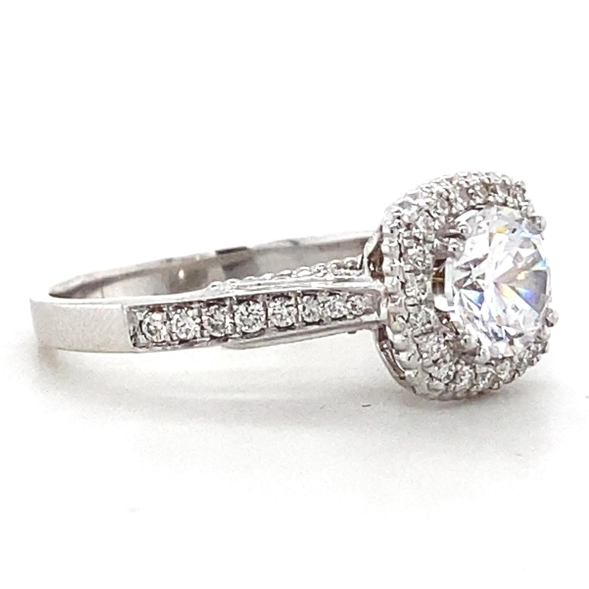 De las mujeres Anillo de diamantes naturales con halo cuadrado y solitario redondo en oro macizo de 14 quilates (certificado) en venta