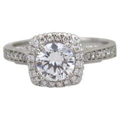 Bague solitaire ronde à halo carré en or massif 14K (certifié) pour diamants naturels