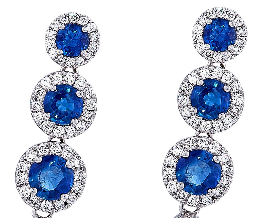 Modern Round South Sea Pearl Earrings, 1.50 Carat of Sapphire, Diamonds in 18 Karat For Sale
