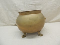 Round Spanish Cauldron Fireplace Log Brass Lion Paws and Lion Heads